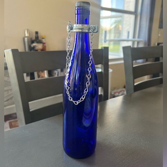 Blue Glass Bottle Bird Feeder - Picture 8 of 9